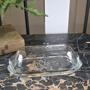 Vintage Anchor Hocking Savannah Clear Glass Covered Butter Dish with Lid Floral